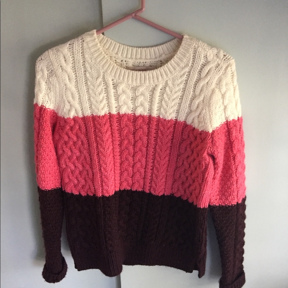 Cable Knit Tri-color Wool Blend Loft Sweater NWOT - Picture 2 of 5
